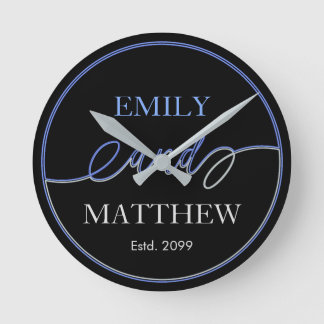 カップルファンシー名のスクリプトの壁時計 ラウンド壁時計