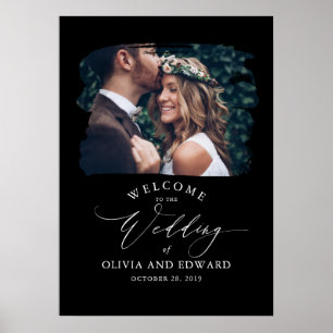 カップルフォトブラック結婚のウェルカムサイン ポスター
