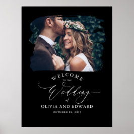 カップルフォトブラック結婚のウェルカムサイン ポスター