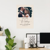 カップルフォトライトブラウン結婚のウェルカムサイン ポスター (ホームオフィス)