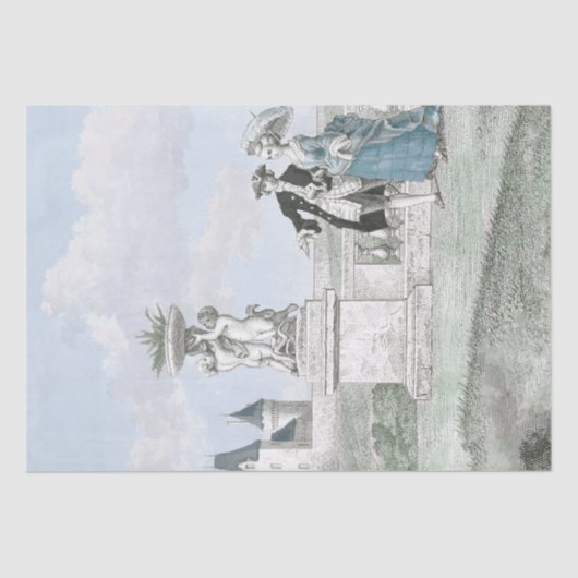 カップルフランスのシャトーガーデンヴィンテージデクページ 薄葉紙 (正面)