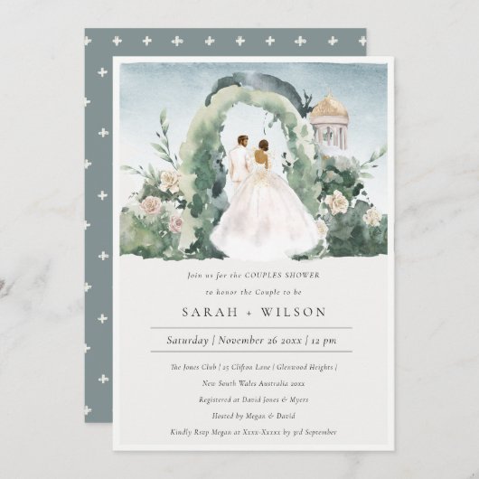 カップルフローラアーチ植物性カップルシャワー招待状 サンキューカード (正面/裏面)