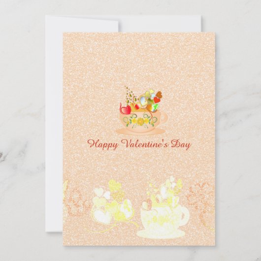 カップルフローラハートティーカップヴァレンティーンズデイパーティー 招待状 (裏面)