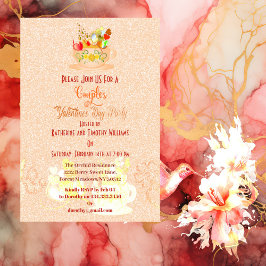 カップルフローラハートティーカップヴァレンティーンズデイパーティー 招待状