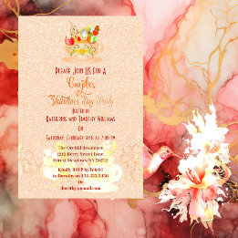 カップルフローラハートティーカップヴァレンティーンズデイパーティー 招待状