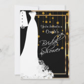 カップルブライダルシャワーイン黒と金ゴールド 招待状 (正面)