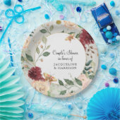 カップルブライダルシャワーウォーターカラーフローラグレーコーラル ペーパープレート (パーティー)