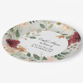 カップルブライダルシャワーウォーターカラーフローラグレーコーラル ペーパープレート (アングル)