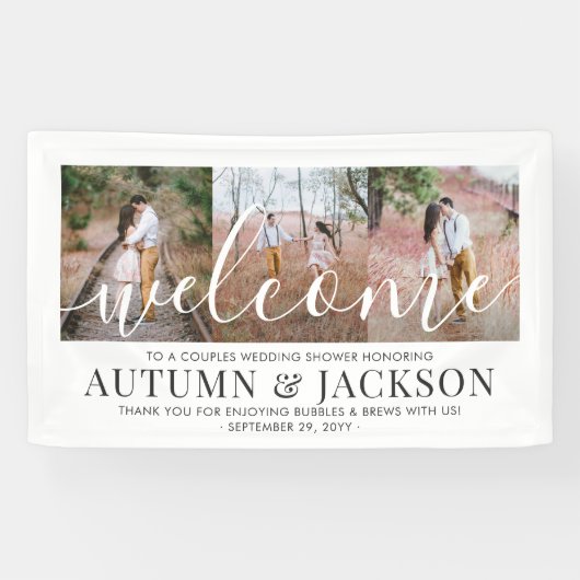 カップルブライダルシャワーエレガント3フォトウェルカム 横断幕 (横)