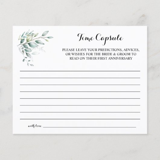 カップルブライダルシャワーカードのタイムカプセルアドバイス チラシ (正面)