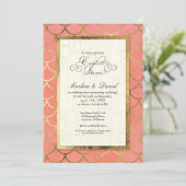 カップルブライダルシャワー幾何学的ホタロプシェル金ゴールド 招待状 (スタンド正面)