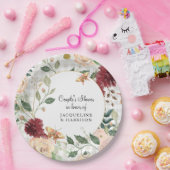 カップルブライダルシャワー水色フローラ格子灰色 ペーパープレート (パーティー)