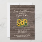 カップルブライダルシャワー素朴ウッドサンフラワーズ 招待状 (正面)