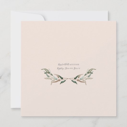 カップルブライダルシャワー素朴ホワイトフローラwオリーブ 招待状 (裏面)