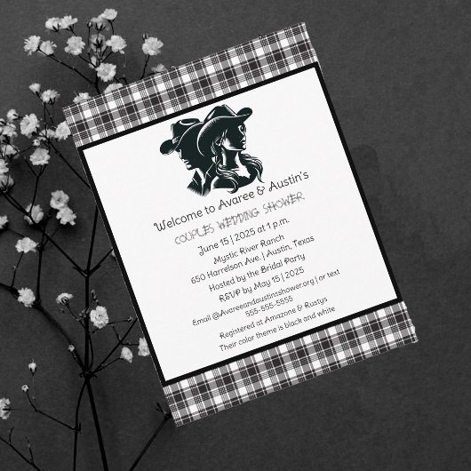 カップルブラックアンドホワイトウェスタンテーマシャワー ポストカード