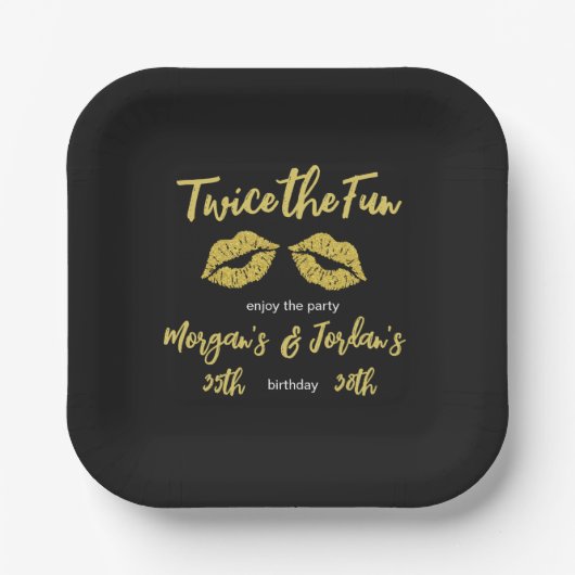 カップルブラックエレガント金ゴールドキスジョイント誕生日 ペーパープレート (正面)