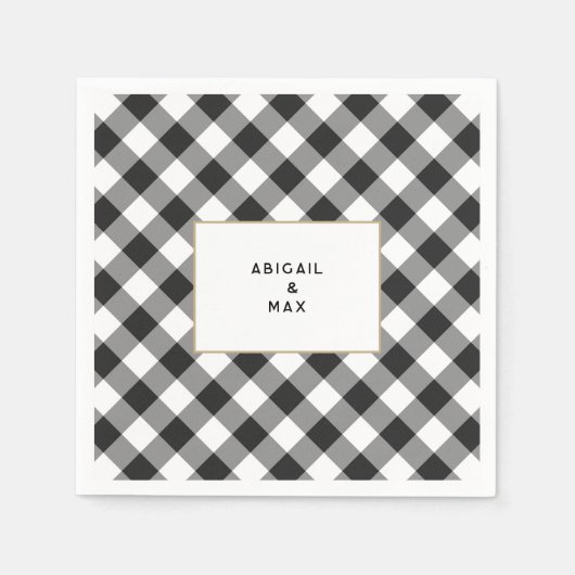 カップルブラックギンガムカップルシャワーカクテル スタンダードカクテルナプキン (正面)