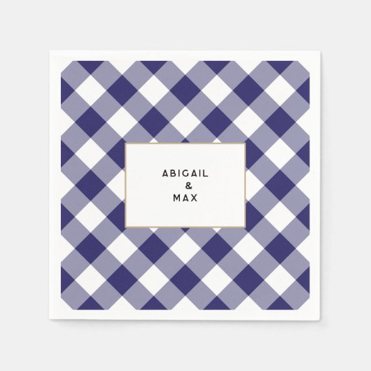 カップルブルーギンガムカップルシャワーカクテル スタンダードカクテルナプキン (正面)