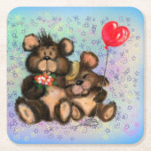 カップルベアとハートバルーン紙コースター スクエアペーパーコースター (正面)