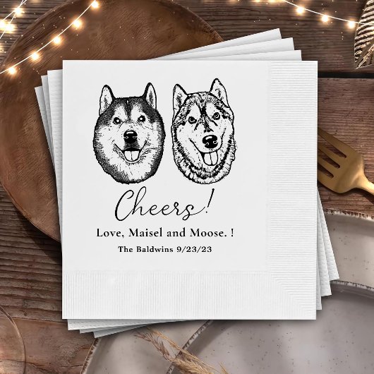 カップルペットハンドスケッチパーソナライズされた応援 縁ありカクテルナプキン