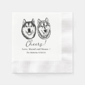 カップルペットハンドスケッチパーソナライズされた応援 縁ありカクテルナプキン (正面)