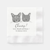 カップルペットハンドスケッチパーソナライズされた応援 縁ありカクテルナプキン (正面)