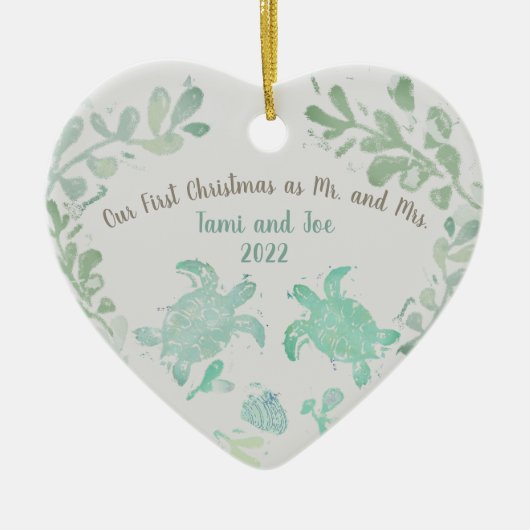 カップルホリデーシータートルコースタルビーチオーナメント セラミックオーナメント (正面)
