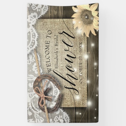 カップルホースシューズサンフラワーズブライダルシャワーへようこそ 横断幕 (縦)