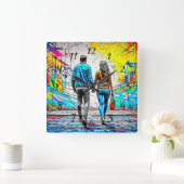 カップルホールディングハンズアーバン通りアート スクエア壁時計 (ホーム)