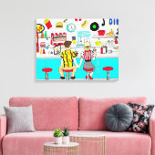 カップルホールディングハンドレトロ懐かしいフィフティスディナー キャンバスプリント (インサイチュ (リビング))