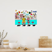 カップルホールディングハンドレトロ懐かしいフィフティスディナー ポスター (キッチン)