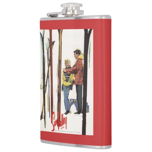 カップルポスターによって雪で立つスキー フラスク (左)