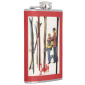 カップルポスターによって雪で立つスキー フラスク (右)