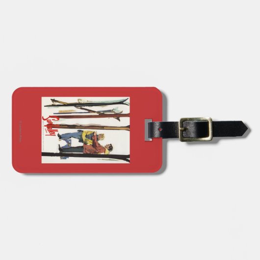 カップルポスターによって雪で立つスキー ラゲッジタグ (正面横)