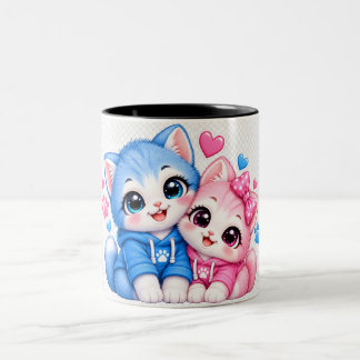 カップルマグカップ 抱き合うかわいい猫 カップル用マグカップ | ツートーンマグカップ