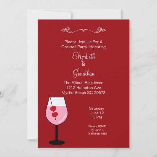カップルミックスドリンクカクテルパーティの招待状 招待状 (正面)