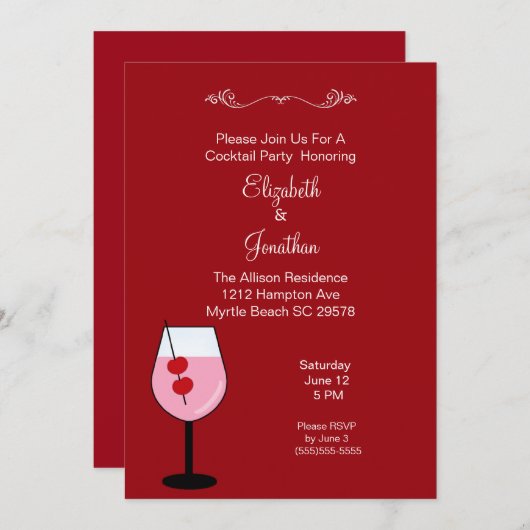 カップルミックスドリンクカクテルパーティの招待状 招待状 (正面/裏面)
