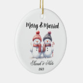 カップルメリー雪だるま結婚した&結婚s セラミックオーナメント (右)