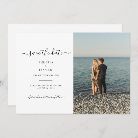 カップルモダンの写真の日付を保存 セーブザデート (正面/裏面)