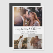 カップルモダンの写真コラージュの結婚式の日付を保存 マグネット招待状 (正面/裏面)