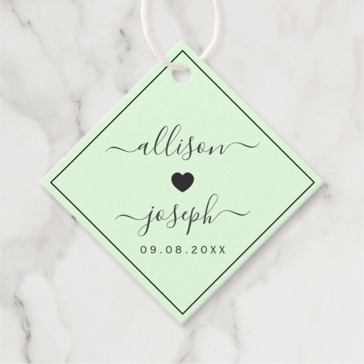 カップルモダンの名前またはシャワー結婚ギフトのラベル フェイバータグ (正面)