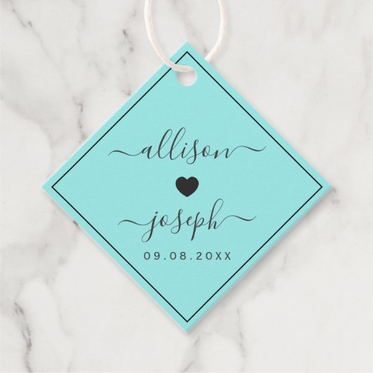 カップルモダンの名前またはシャワー結婚ギフトのラベル フェイバータグ (正面)