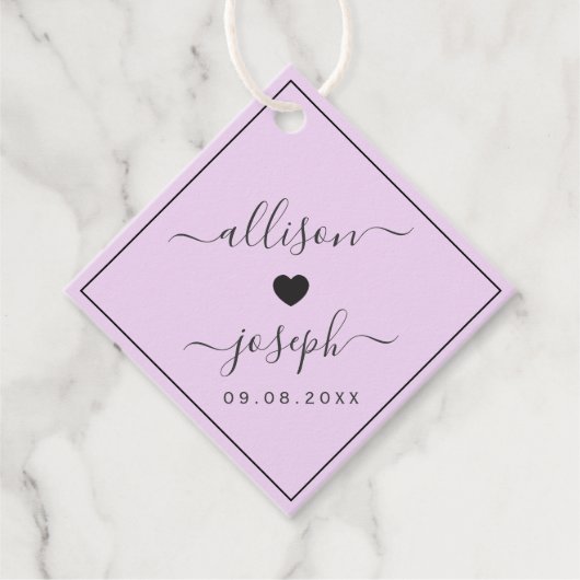 カップルモダンの名前またはシャワー結婚ギフトのラベル フェイバータグ (正面)