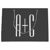 カップルモダンイニシャル |グレーと白 ラージペーパーバッグ (正面)