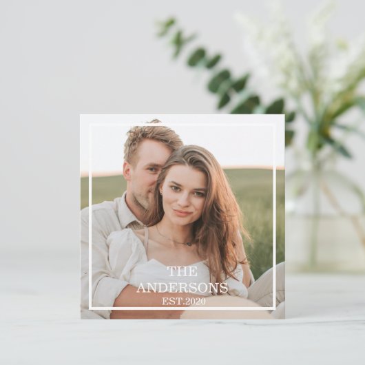 カップルモダンコラージュ写真と家族ミニマルギフト (スタンド正面)