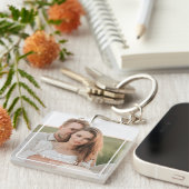 カップルモダンコラージュ写真と家族ミニマルギフト キーホルダー (正面右)