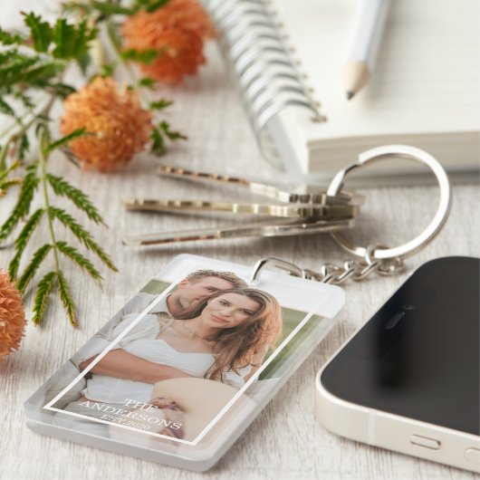 カップルモダンコラージュ写真と家族ミニマルギフト キーホルダー (正面右)