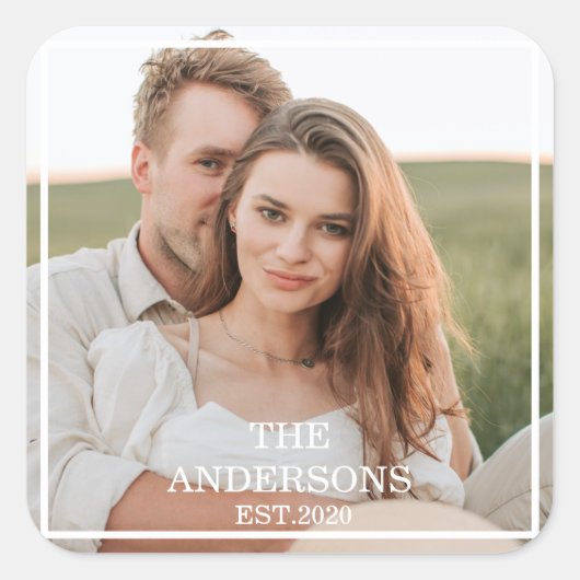カップルモダンコラージュ写真と家族ミニマルギフト スクエアシール (正面)