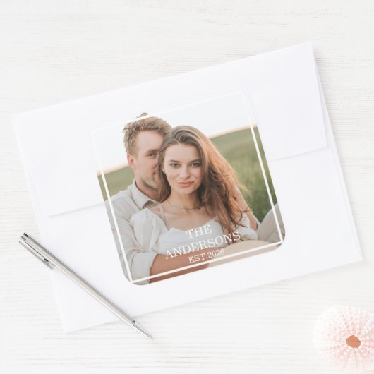 カップルモダンコラージュ写真と家族ミニマルギフト スクエアシール (封筒)