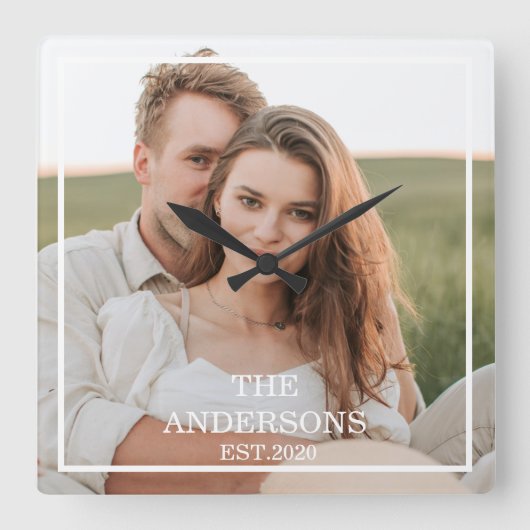 カップルモダンコラージュ写真と家族ミニマルギフト スクエア壁時計 (正面)